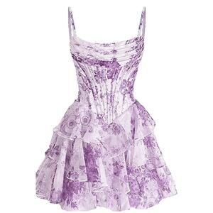 Fairy floral ruffle skirt coreset bodice mini dress Size 4 white/purple party